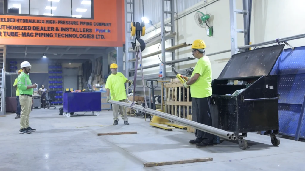 cenergy offshore personnel in a pipe shifting operation