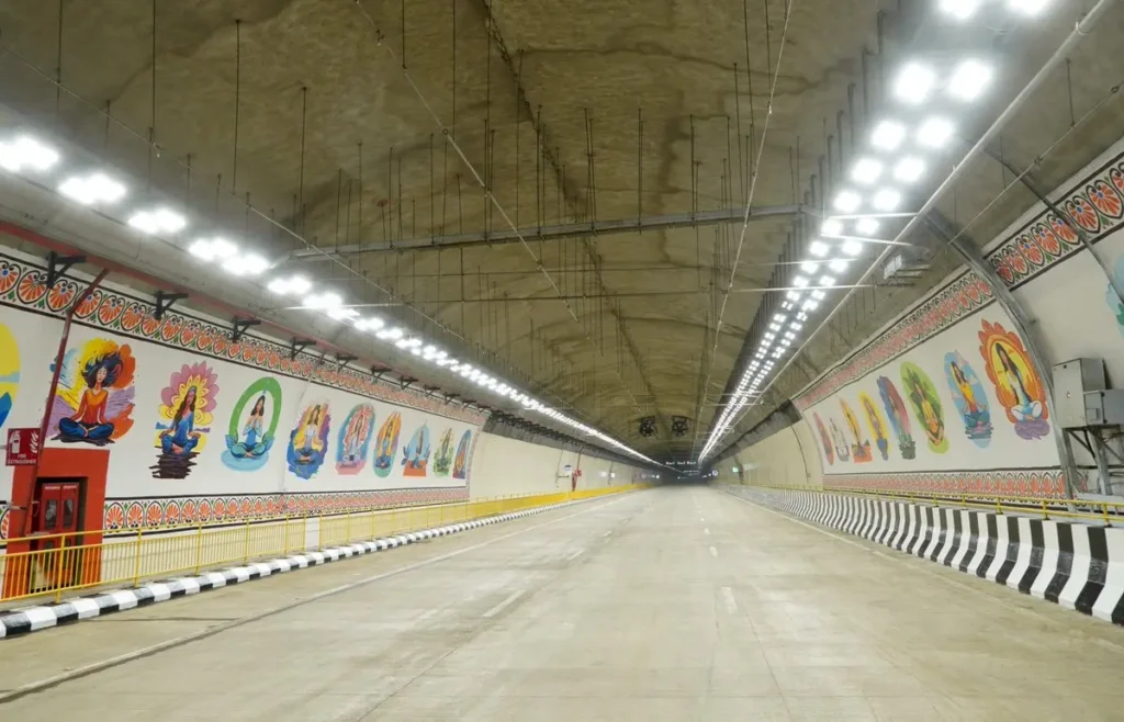 Inside tunnel view of Samruddi Mahamarg Tunnel where PreFiS non-welded piping technology is used for water mist systems