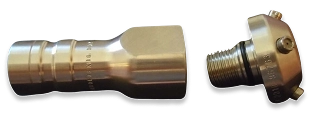 Pyplok® to Fogtec Nozzle Connector and Fogtec Water Mist System Nozzle place side by side.